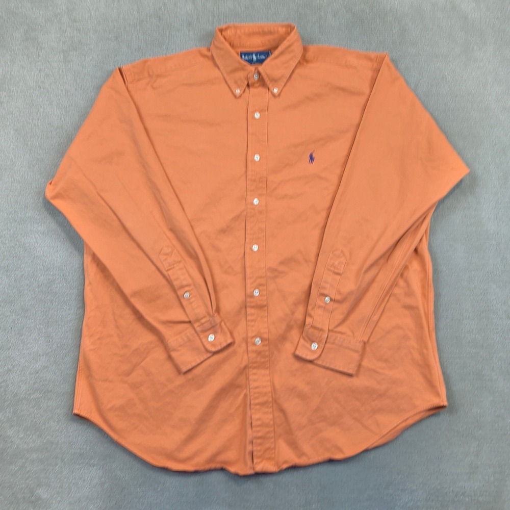 Ralph Lauren Blake Shirt Mens Large Orange Long Sleeve Button Down 100% Cotton